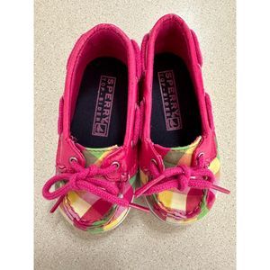 Sperry Biscayne Crib Madras Plaid Deck Shoes Todder, Size 4
